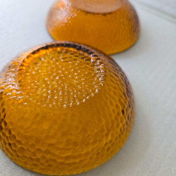 Vintage Amber Glass Dishes Set of 2 3.75" Diameter Textured Finish - Picture 7 of 10